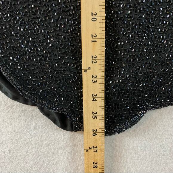 Womens Gorgeous Silk‎ Beaded Formal Blouse Sz XS Black Silk Scalloped Hem Lined - Picture 10 of 14